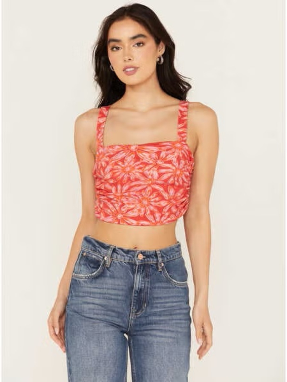 Free People Coral Floral Square-Neck Crop Top